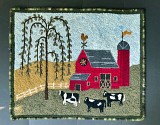 2023 4H. Red Barn with Cows.  Adapted and Hooked by Deanna Kinney.