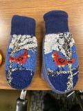 Mittens with Cardinal and White Birch Trees design adapted form Winnie Galvine. Hooked by Barb Perry (2022)
